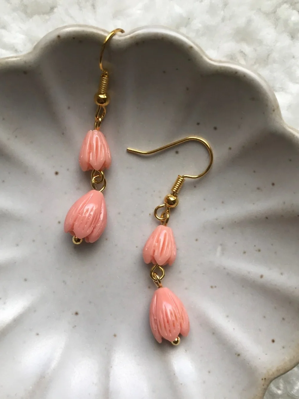 Handmade Peach Pikake Earrings - Picture 2 of 2